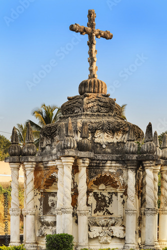 16th century old Saint Paul's Church constructed by Portuguese old christian church cross. Ancient Church of Jesus Christ. Cross of Jesus on the top of ancient church located in Diu Fort photo