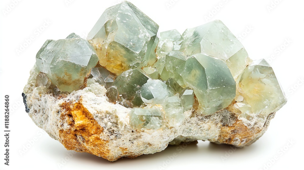 Green crystal cluster on white isolated background. Green crystal cluster on white isolated background.