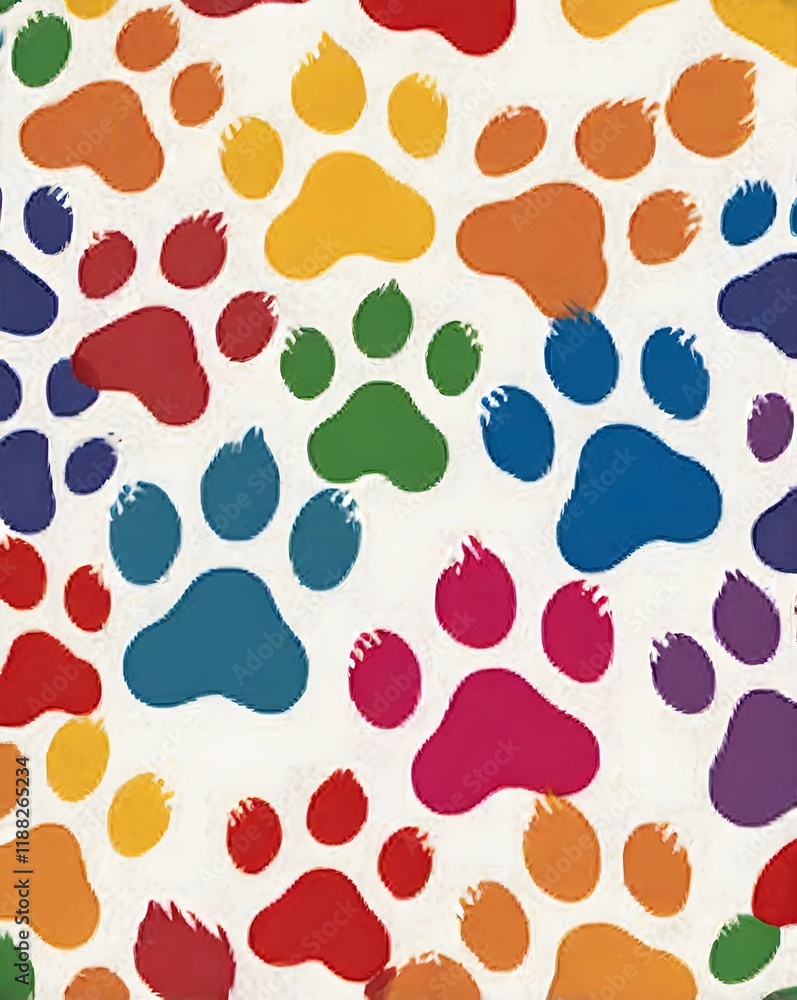 Cat and dog paw print seamless pattern colorful vector on white background Cat and dog paw print seamless pattern colorful vector on white background
