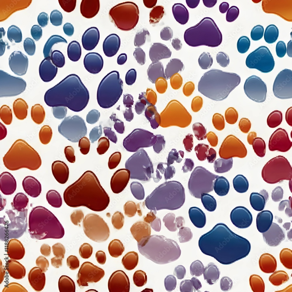 Cat and dog paw print seamless pattern colorful vector on white background Cat and dog paw print seamless pattern colorful vector on white background