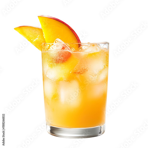 Extreme front view of a perfect looking Mango Rosé Punch wine cocktail drink isolated on a white transparent background
