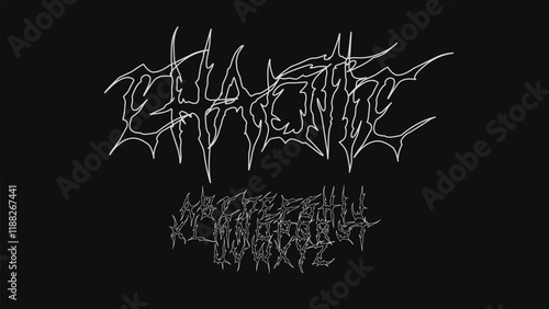 Chaotic gothic font alphabet, grunge tribal outline shapes, dark lettering unique typography, vector set