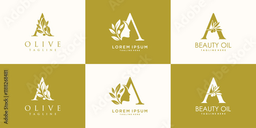 Olive logo design collection with initial letter a and modern concept Premium Vector