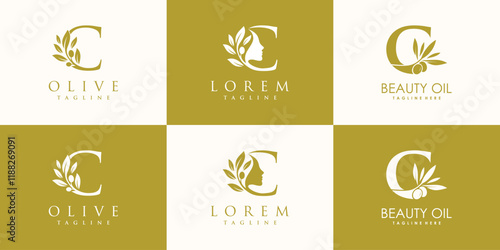 Olive logo design collection with initial letter c and modern concept Premium Vector