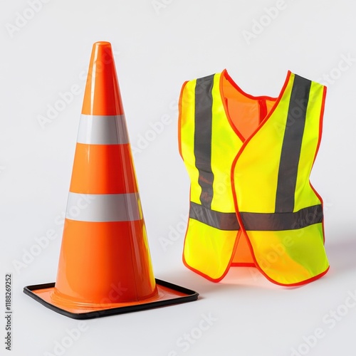  Traffic cone and a safety vest photo