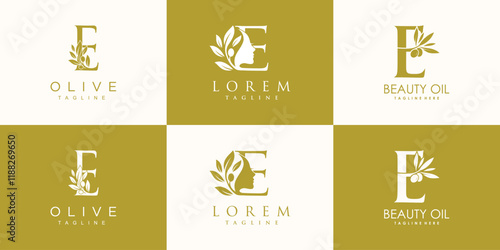 Olive logo design collection with initial letter e and modern concept Premium Vector