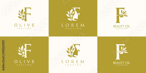 Olive logo design collection with initial letter f and modern concept Premium Vector