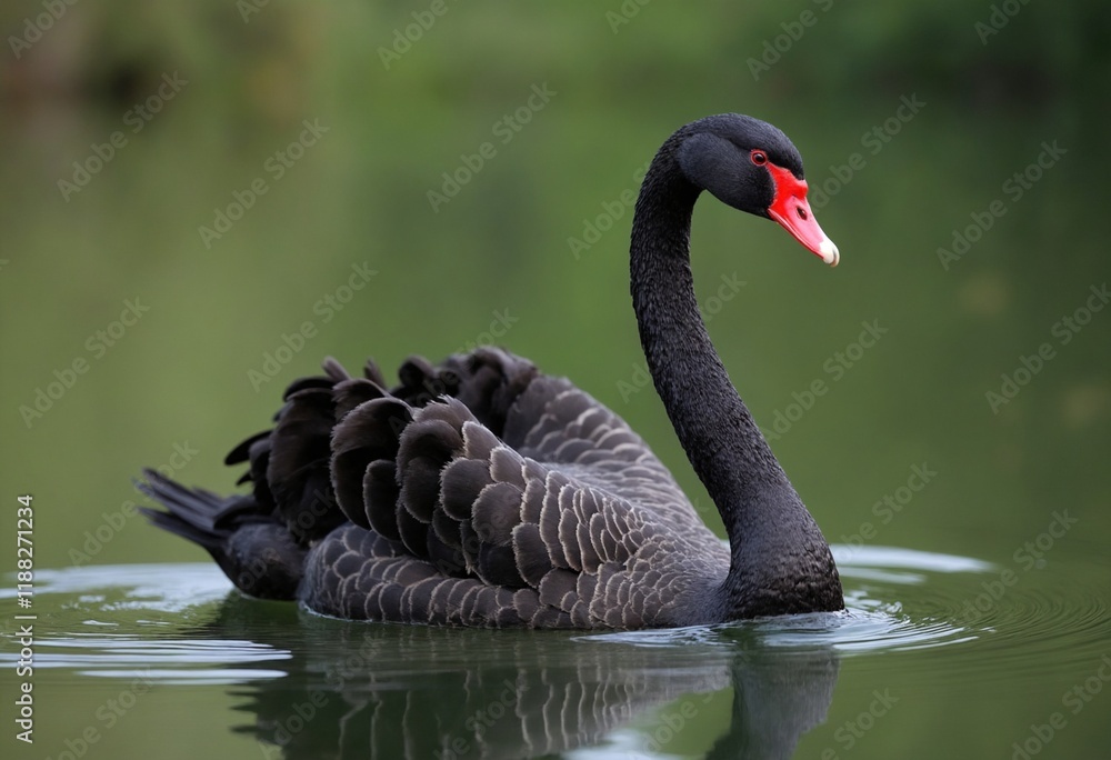 Fototapeta premium A black swan is swimming in a pond