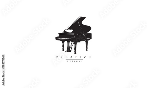 Grand piano front view vector icon. black Logo white background