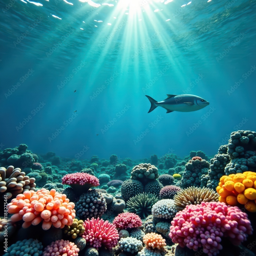 Fototapeta premium colorful coral reef beneath calm turquoise sea, water, reef