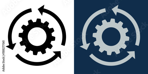 Moving gears with circular arrows. Mechanism. Industrial cycle concept. Rotating gear wheel or gear icon.