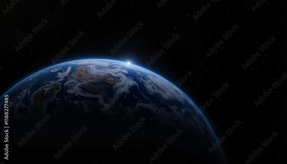 Obraz premium Earth glowing from space against a starry background, cosmic beauty, International Space Day with copy space