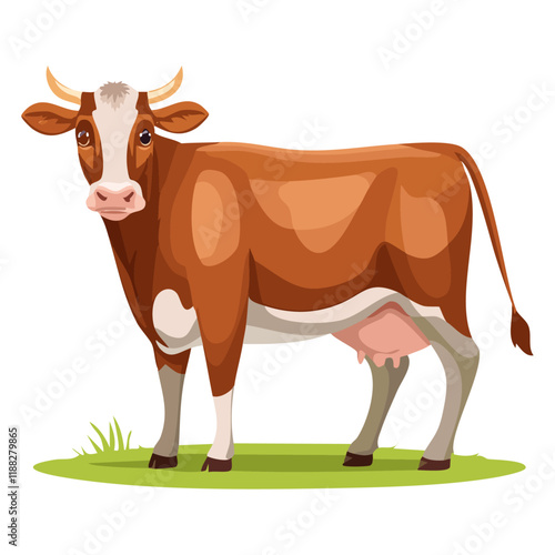 Cow vector color illustration. Image of domestic cattle on isolated background. For packaging and design.