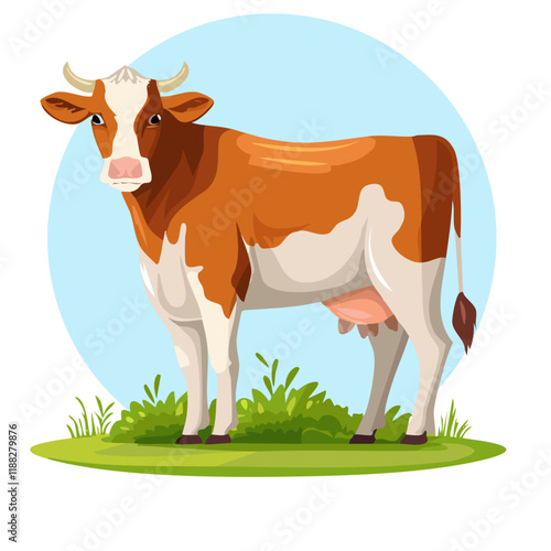 Cow vector color illustration. Image of domestic cattle on isolated background. For packaging and design.