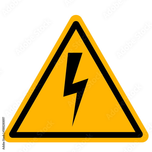High voltage danger warning sign. Triangular yellow sign with black border and lightning bolt symbol with isolated background.