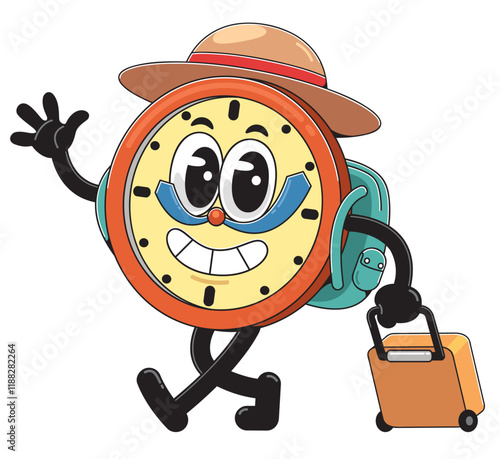 Cartoon Clock Character go on vacation