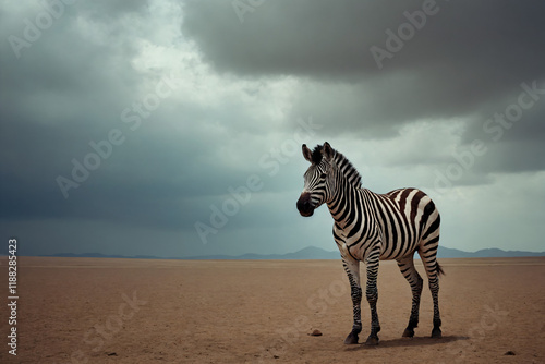 A lonely zebra in the middle of the desert for the concept of International Zebra Day photo