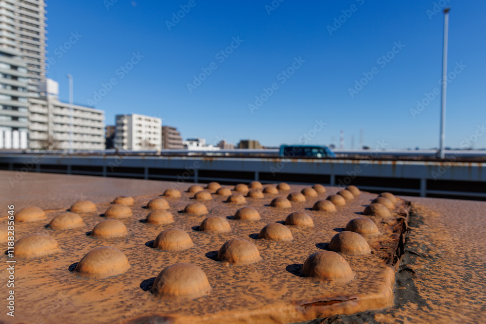 Obraz premium 古い鉄の橋を支える複数のリベット