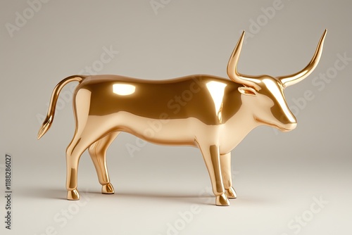 Shiny golden bull sculpture exudes elegance, symbolizing strengt photo