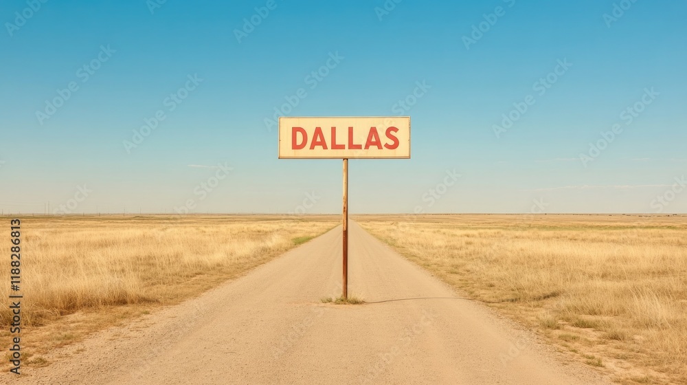 Signpost directs to Dallas, set against vast open fields under b Signpost directs to Dallas, set against vast open fields under b