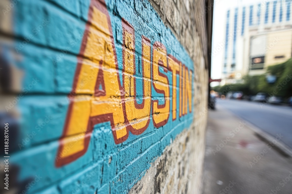 Obraz premium Kolorowy mural podkreśla żywą kulturę Austin z miejskim klimatem