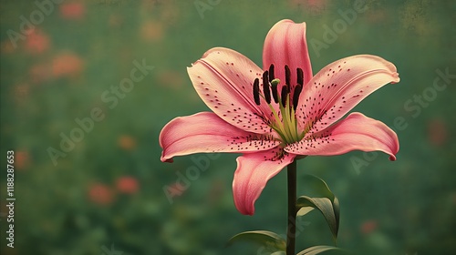 Pink Lily Flower Blooming in Garden photo