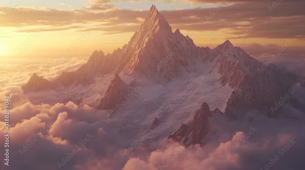 Naklejka premium Majestic Sunset over Snowy Mountain Peaks