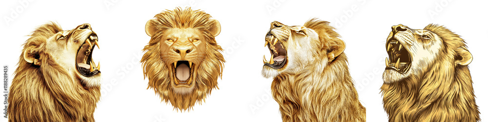 Obraz premium Fierce and powerful snarling lion with a majestic golden mane displaying aggression and dominance in the wild This portrait captures the alpha predator s intimidating presence and raw untamed nature