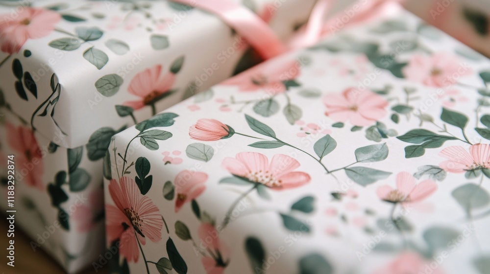 Delicate Pink Floral Gift Wrap Close Up Elegant Present Packaging Design