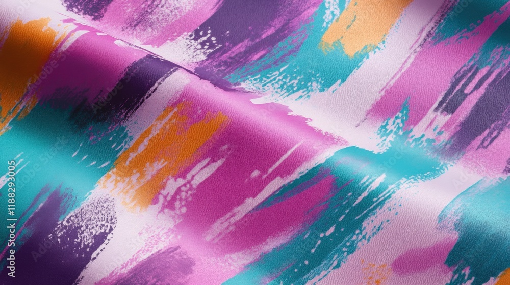 Abstract Pink Teal Purple Orange Brush Stroke Fabric Texture