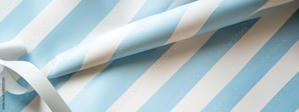 Elegant Light Blue and White Diagonal Striped Wrapping Paper with Ribbon