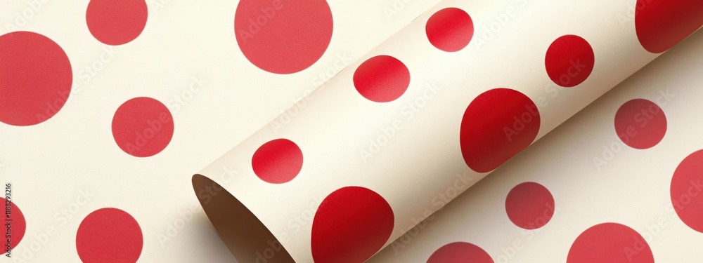 Cream Paper with Red Polka Dots Rolled Design Minimalist Background Texture