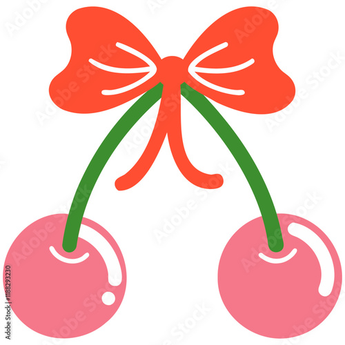 Cute cherry illustration with red bow, perfect for playful designs