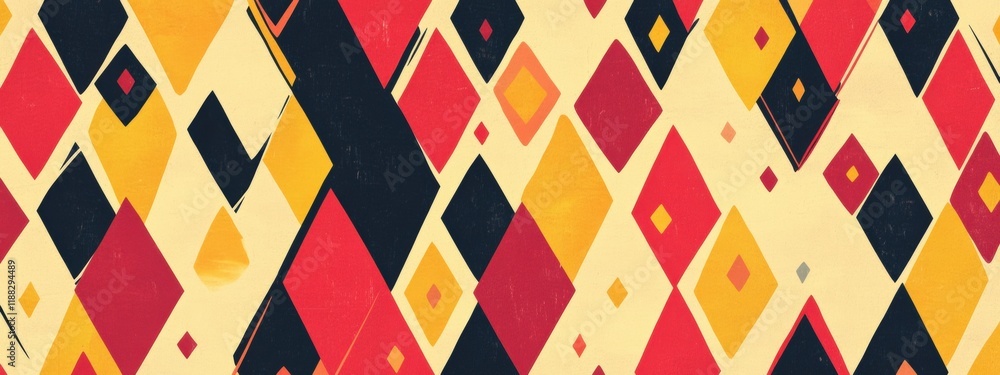 Obraz premium Abstract Geometric Pattern Design Red Yellow and Black Diamond Shapes on Beige Background