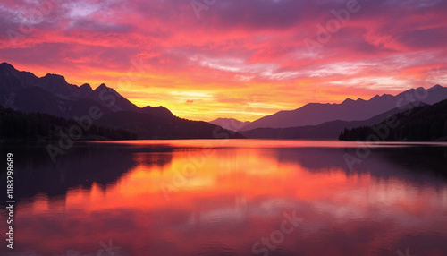 Wallpaper Mural Serene lakeside sunrise over hills, calm reflection of nature Torontodigital.ca