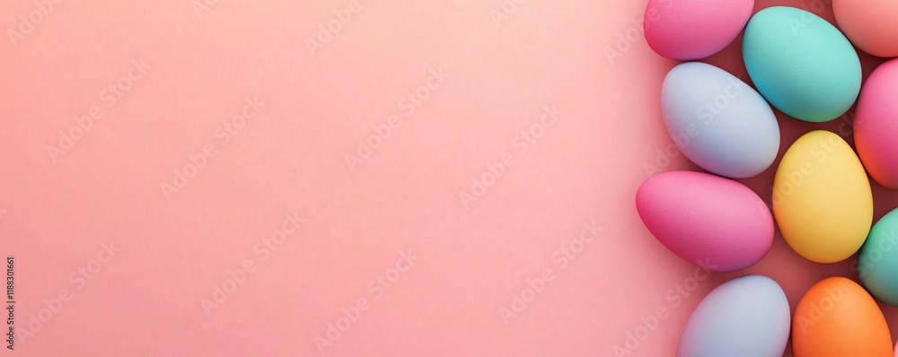 Obraz premium Rows of Multicolored Easter Eggs Arranged Diagonally on Smooth Pink Matte Surface
