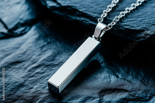 Silver Bar Pendant Necklace on Slate Background