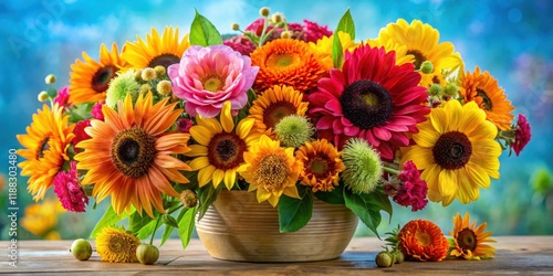 Vibrant Floral Arrangement with Sunflowers and Dahlias , floral design , colors photo