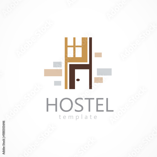 Hostel Logo Vector. Letter H. Silhouette Door and Window