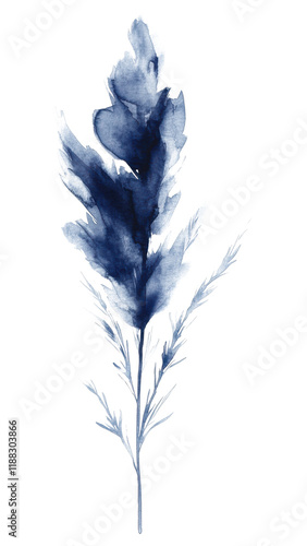 Watercolor brush strokes of blue plant