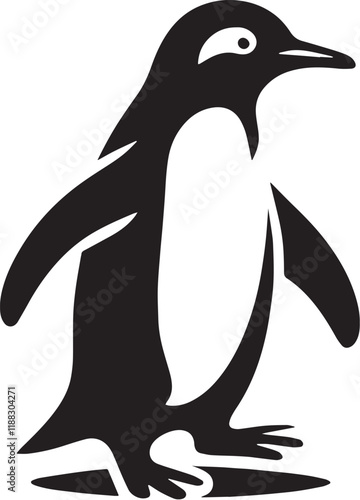 Penguin Silhouette line art vector illustration on white background