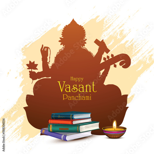 Sarasvati for happy vasant panchami puja of India card background