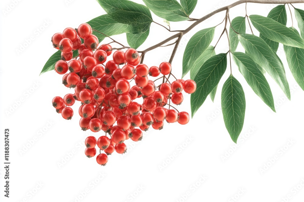 red cluster of rowan berries with leaves isolated on white red cluster of rowan berries with leaves isolated on white