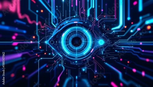 Wallpaper Mural Digital Cybernetic Eye Symbolizing Artificial Intelligence Surveillance, Cyber security HD backgrounds. Generative Ai Torontodigital.ca
