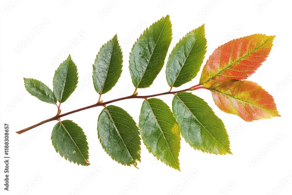 Mountain ash and red ash compound leaves on white background. Mountain ash and red ash compound leaves on white background.