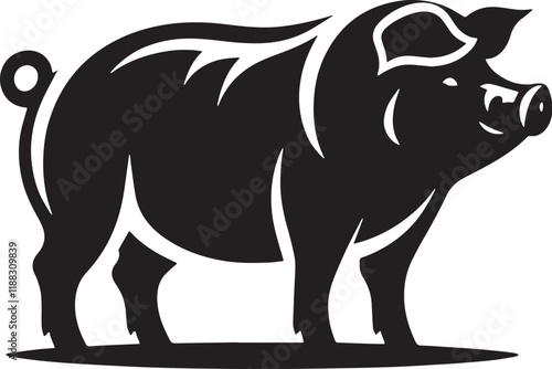 Pig Silhouette line art vector illustration on white background photo