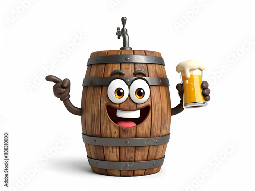 Humorous Wooden Beer Barrel with Many Facial Expressions - Hand-Drawn Cartoon Icon for Graphics Ads photo