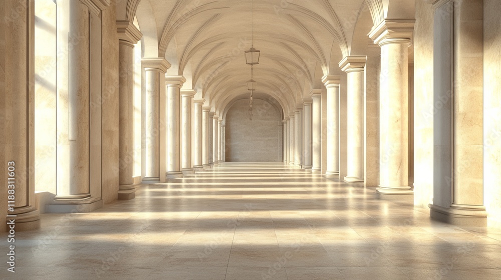 Sunlit classical colonnade hallway. (1) Sunlit classical colonnade hallway. (1)