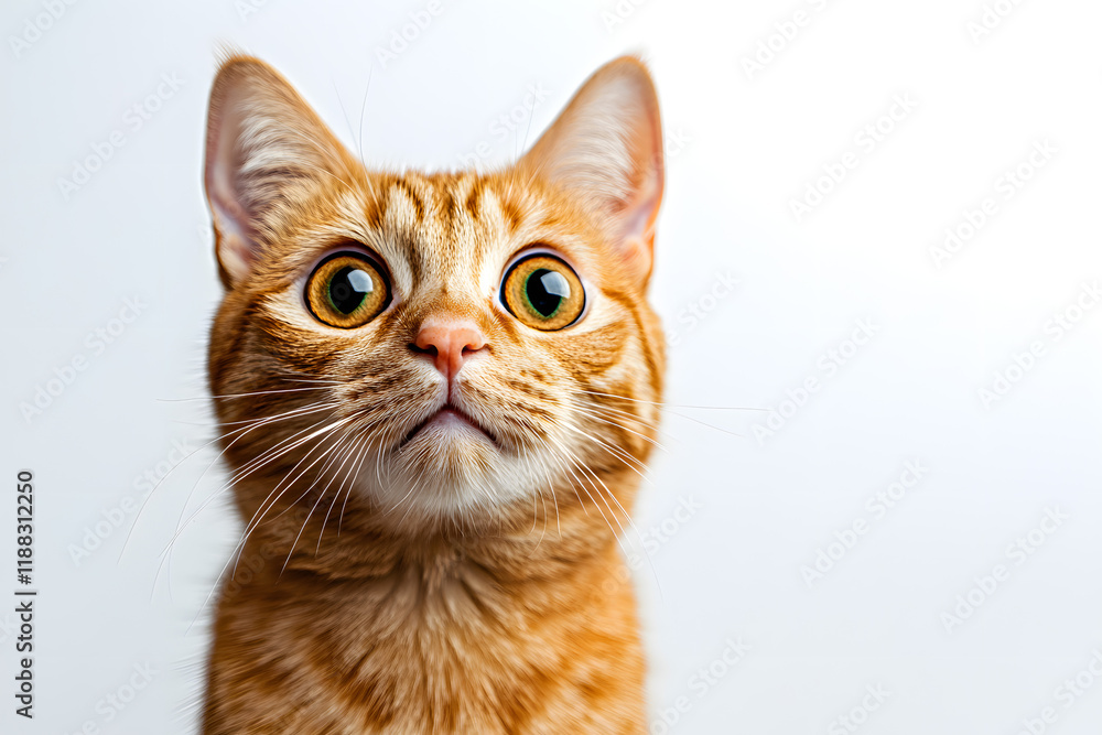 Obraz premium Portrait of a cat with a shocked expression on a background. Cat face meme concept 