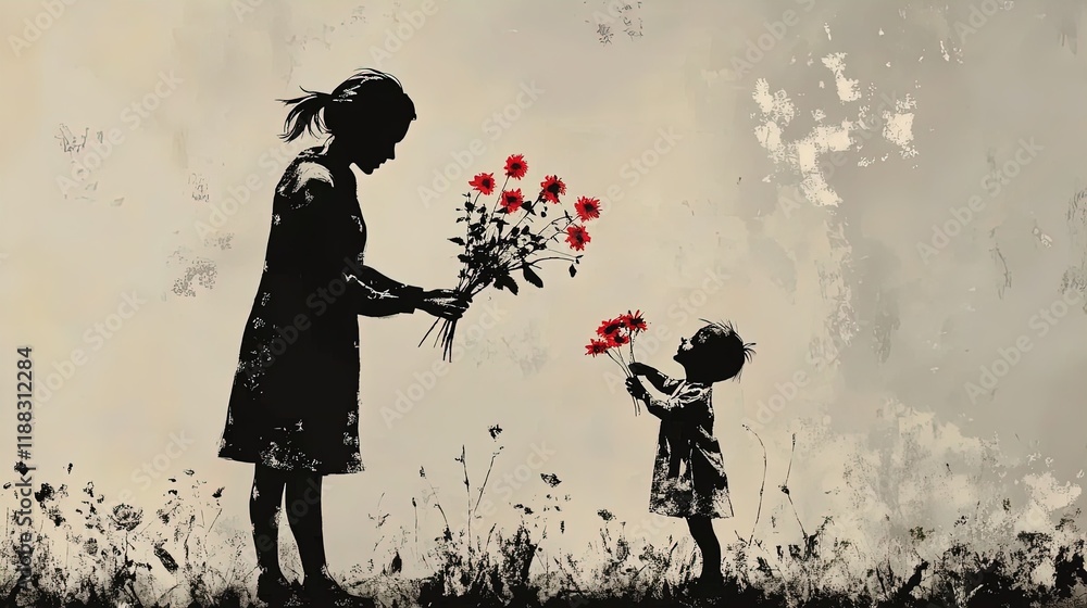 heartwarming teamwork: a child and mom picking fresh flowers for a mother’s day bouquet – perfect as a poster for celebrating love in any home or garden decor! heartwarming teamwork: a child and mom picking fresh flowers for a mother’s day bouquet – perfect as a poster for celebrating love in any home or garden decor!